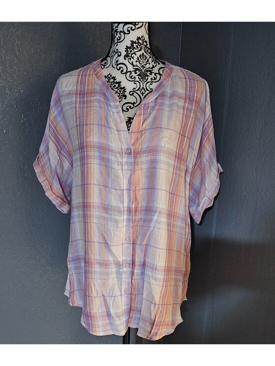 Gloria Vanderbilt Tops - Women's Gloria Vanderbilt Button Up Blouse Size XXL Multicolor Short Sleeve Top